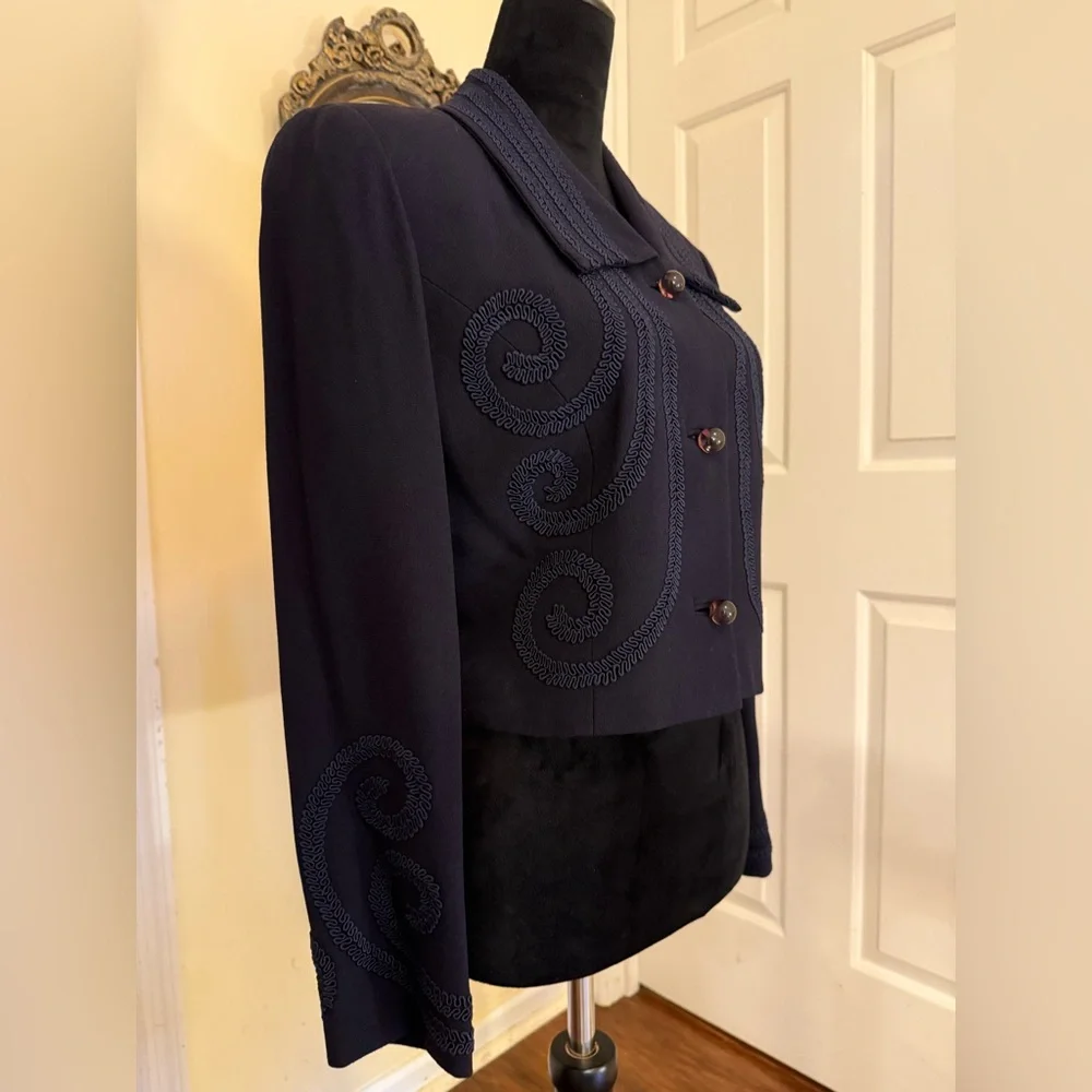 Zelda ~ Vintage Blue/Black Embroidered Soutache Embellished Jacket Blazer